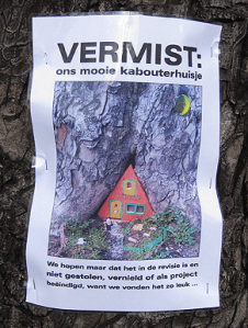Kabouterhuisje vermist affiche